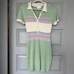 Lane 201 / Mable Pastel Polo Mini Dress Sage Ribbed Knit Size M